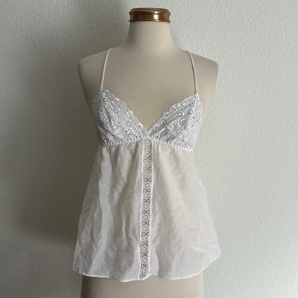 Fleur of England Lingerie | White Eyelet Floral Cotton Silk Camisole Tank